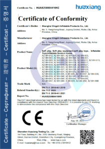 CE Certificate of Conformity for Shanghai Xingzhi Inflatable Products